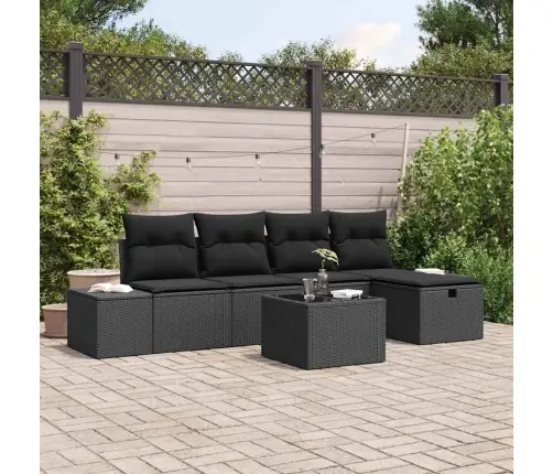 Dārza Dīvānu Komplekts Ar Spilvenu 6 Pcs Melna Poliratāns Vidaxl