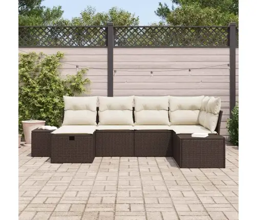 6 Gabalu Dārza Dīvānu Komplekts Ar Spilveniem Brūnā Poli Ra T Ānā Vidaxl