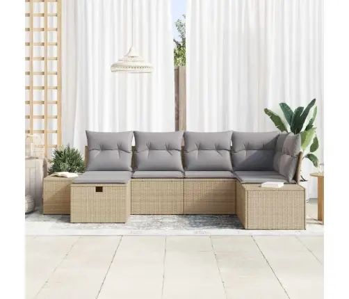 Sodo Sofų Rinkinys Su Pagalve 6 Pcs Smėlio Poliratanas