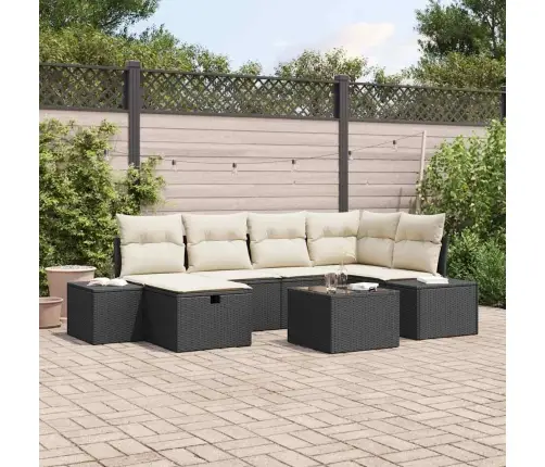 7 Daļu Dārza Dīvānu Komplekts Ar Spilveniem Melnā Polietilēna Rotangpalmatā Vidaxl