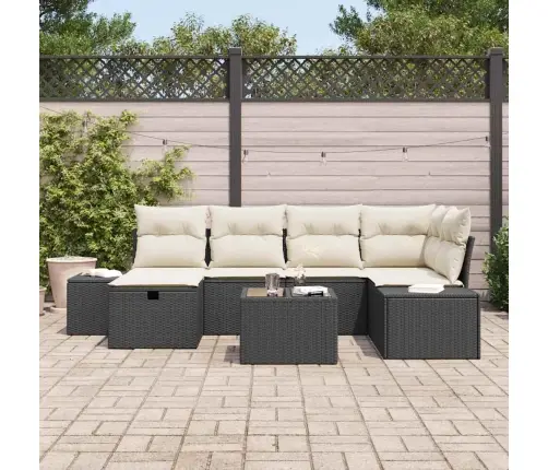 7 Daļu Dārza Dīvānu Komplekts Ar Spilveniem Melnā Polietilēna Rotangpalmatā Vidaxl