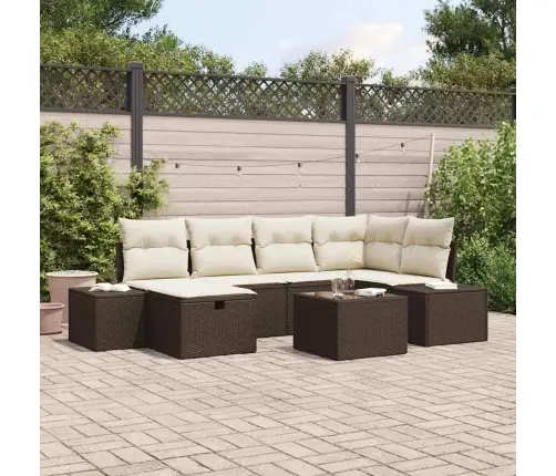 7 Daļu Dārza Dīvāna Komplekts Ar Spilveniem Brūns Poliratanas Vidaxl