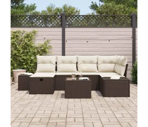 7 Daļu Dārza Dīvāna Komplekts Ar Spilveniem Brūns Poliratanas Vidaxl
