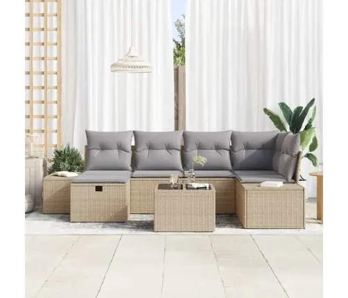 7 Gabalu Dārza Dīvānu Komplekts Ar Spilveniem Bēšs Poli Rotangpalma Vidaxl