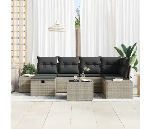 7 Daļu Dārza Dīvānu Komplekts Ar Spilveniem Gaiši Pelēks Poli Rotangpalma Vidaxl