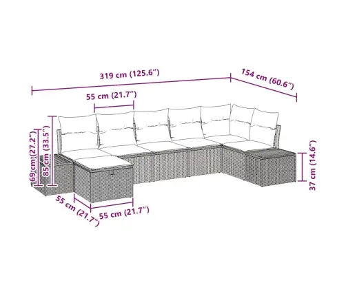 Aia Diivanikomplekt Padjaga 7 Pcs Must Polürotang