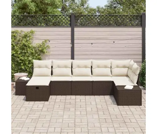 Sodo Sofų Rinkinys Su Pagalve 7 Pcs Ruda Poliratanas