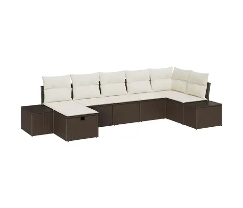 Sodo Sofų Rinkinys Su Pagalve 7 Pcs Ruda Poliratanas