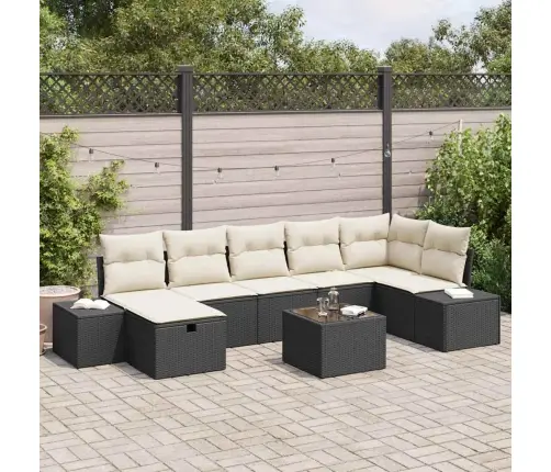 8 Daļu Dārza Dīvānu Komplekts Ar Spilveniem Melns Poli Rotangpalma Vidaxl