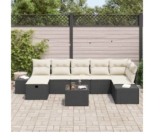 8 Daļu Dārza Dīvānu Komplekts Ar Spilveniem Melns Poli Rotangpalma Vidaxl