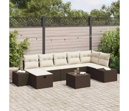 8 Daļu Dārza Dīvānu Komplekts Ar Spilveniem Brūna Poli Rotangpalma Vidaxl