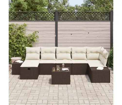 8 Daļu Dārza Dīvānu Komplekts Ar Spilveniem Brūna Poli Rotangpalma Vidaxl