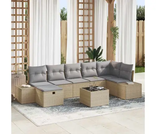 8 Daļu Dārza Dīvānu Komplekts Ar Spilventiņiem Bēšs Poli Rotangpalma Vidaxl