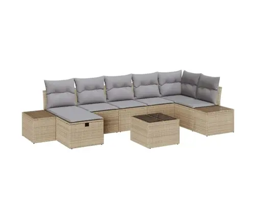 8 Daļu Dārza Dīvānu Komplekts Ar Spilventiņiem Bēšs Poli Rotangpalma Vidaxl