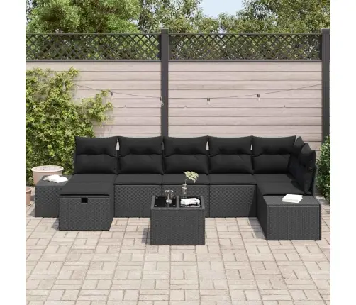 Dārza Dīvānu Komplekts Ar Spilvenu 8 Pcs Melna Poliratāns Vidaxl