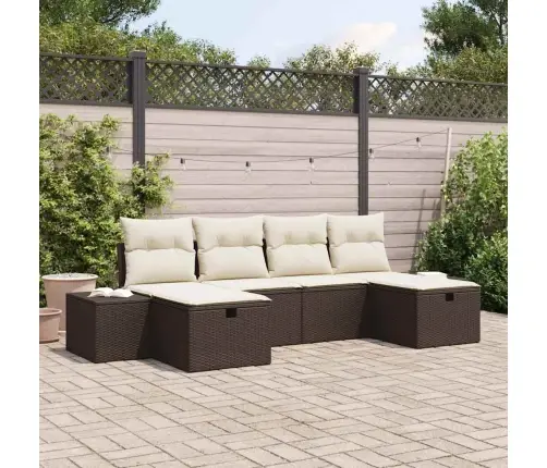 Sodo Sofų Rinkinys Su Pagalve 6 Pcs Ruda Poliratanas