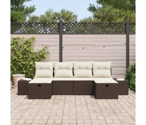 Sodo Sofų Rinkinys Su Pagalve 6 Pcs Ruda Poliratanas