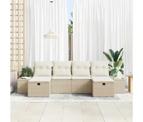 Sodo Sofų Rinkinys Su Pagalve 6 Pcs Smėlio Poliratanas