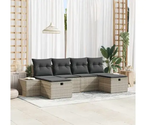 6 Daļu Dārza Dīvānu Komplekts Ar Spilveniem Gaiši Pelēks Poliratanis Vidaxl