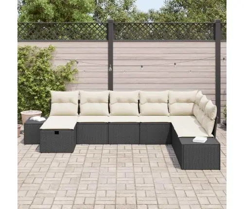 8 Gabalu Dārza Dīvānu Komplekts Ar Spilveniem, Melnā Poli Rotangpalma Vidaxl