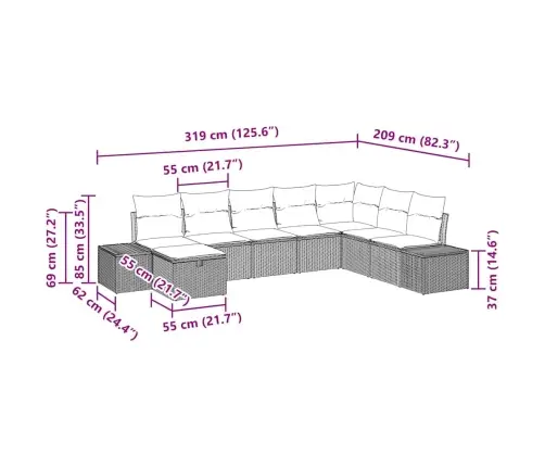 Aia Diivanikomplekt Padjaga 8 Pcs Pruun Polürotang