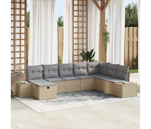 8 Daļu Dārza Dīvānu Komplekts Ar Spilveniem Bēšs Poli Rotangpalma Vidaxl