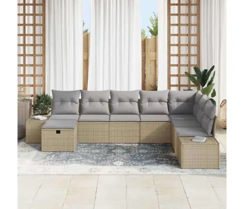 8 Daļu Dārza Dīvānu Komplekts Ar Spilveniem Bēšs Poli Rotangpalma Vidaxl