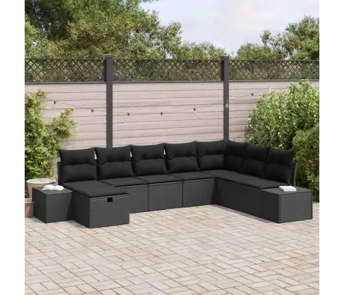 Sodo Sofų Rinkinys Su Pagalve 8 Pcs Juoda Poliratanas