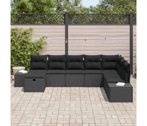 Sodo Sofų Rinkinys Su Pagalve 8 Pcs Juoda Poliratanas