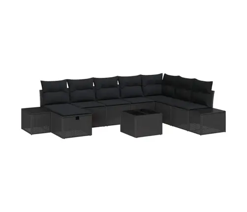 Dārza Dīvānu Komplekts Ar Spilvenu 9 Pcs Melna Poliratāns Vidaxl