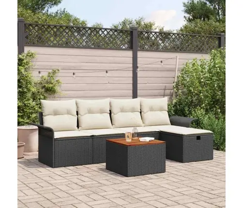 Sodo Sofų Rinkinys Su Saugykla 6 Pcs Juoda Poli Ratanas