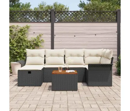 Sodo Sofų Rinkinys Su Pagalve 7 Pcs Juoda Poli Ratanas