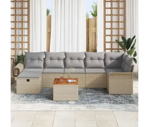 Sodo Sofų Rinkinys 8 Pcs Smėlio Poliratanas