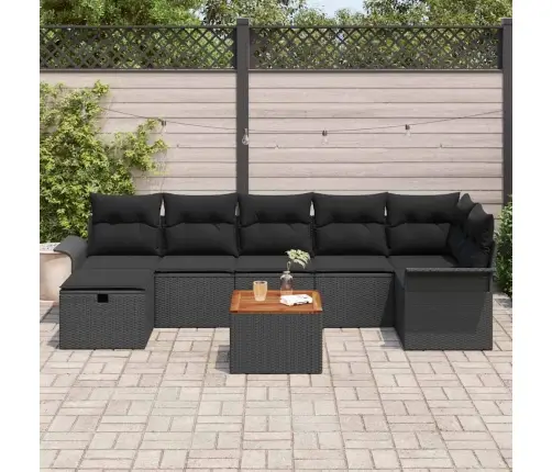 Sodo Sofų Rinkinys Su Pagalve 8 Pcs Juoda Poliratanas