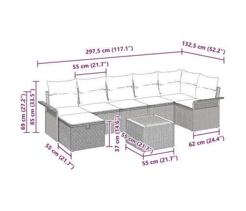 Sodo Sofų Rinkinys Su Pagalve 8 Pcs Juoda Poliratanas