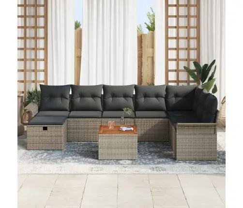 9 Daļu Dārza Dīvānu Komplekts Ar Spilveniem - Pelēks Poli Rattan Vidaxl