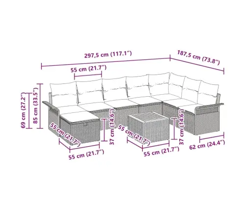 Aia Diivanikomplekt Padjaga Ladustamisega 9 Pcs Beež Polürotang