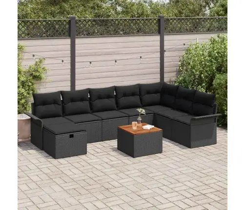 Dārza Dīvānu Komplekts Ar Spilvenu 9 Pcs Melna Poliratāns Vidaxl