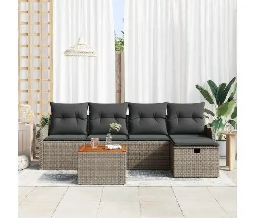 6 Daļu Dārza Dīvānu Komplekts Ar Spilveniem Pelēkā Polietilēna Rotangpalmas Vidaxl