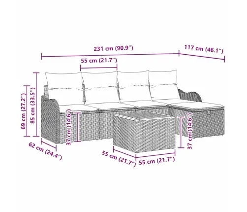 Aia Diivanikomplekt Padjaga Ladustamisega 6 Pcs Beež Polürotang