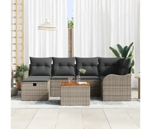 7 Gabalu Dārza Dīvānu Komplekts Ar Spilveniem Pelēkā Poli Rotangpalmas Vidaxl