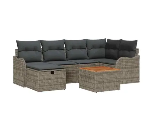 7 Gabalu Dārza Dīvānu Komplekts Ar Spilveniem Pelēkā Poli Rotangpalmas Vidaxl