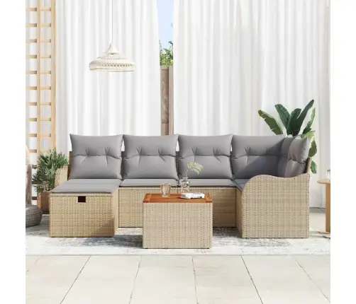 Sodo Sofų Rinkinys Su Pagalve 7 Pcs Smėlio Poli Ratanas