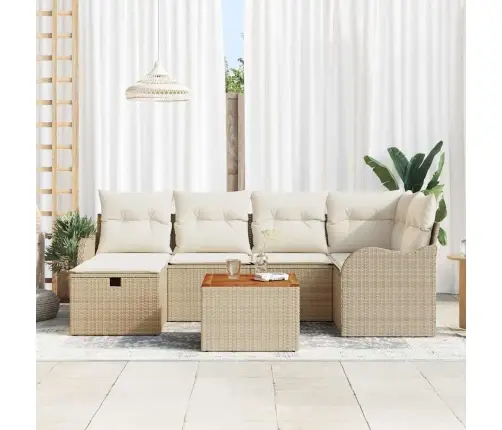 Sodo Sofų Rinkinys Su Pagalve 7 Pcs Smėlio Poli Ratanas