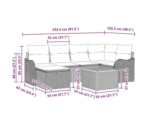 Sodo Sofų Rinkinys Su Pagalve 7 Pcs Smėlio Poli Ratanas