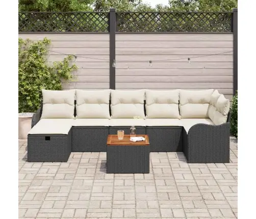 Sodo Sofų Rinkinys Su Pagalve 8 Pcs Juoda Poli Ratanas