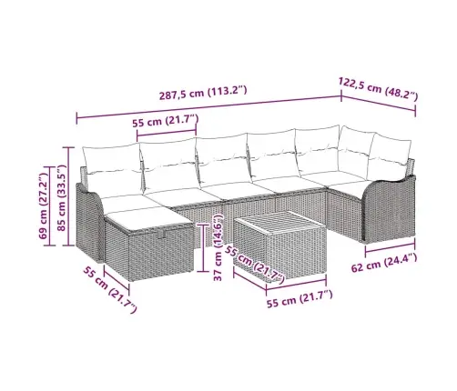 Sodo Sofų Rinkinys Su Pagalve 8 Pcs Juoda Poli Ratanas