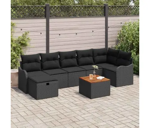 Sodo Sofų Rinkinys Su Pagalve 8 Pcs Juoda Poliratanas