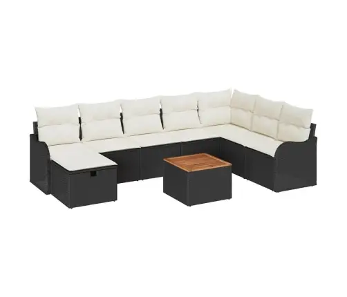 Sodo Sofų Rinkinys Su Pagalve 9 Pcs Juoda Poli Ratanas