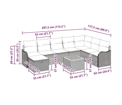 Sodo Sofų Rinkinys Su Pagalve 9 Pcs Juoda Poli Ratanas